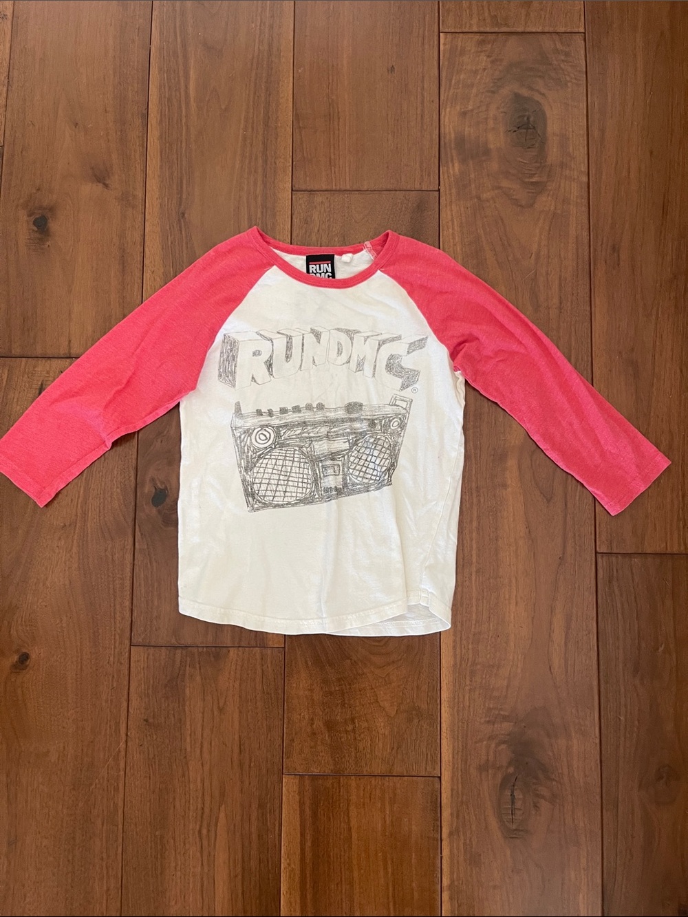 Cotton On White Raglan Tee with Pink Sleeves - Boombox Graphic